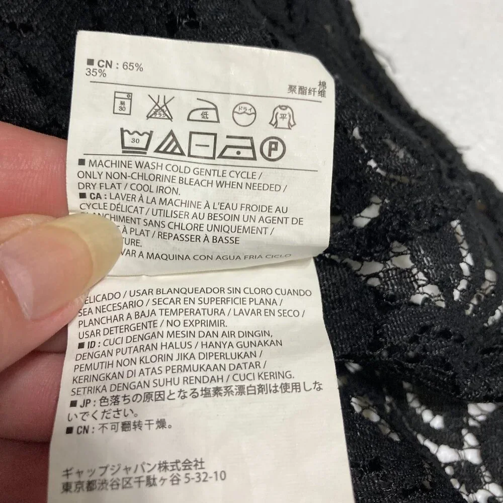 Old Navy Whimsigoth Black Romantic Lace Tee Top Short Sleeve Keyhole L/G - Picture 6 of 10